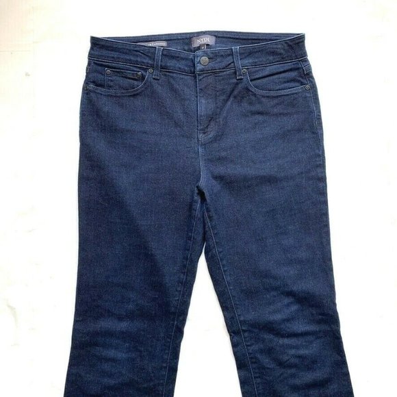 NYDJ Marilyn Straight Jeans Womens 12 Stretch Lift Tuck Technology Dark Blue NEW - Picture 3 of 12